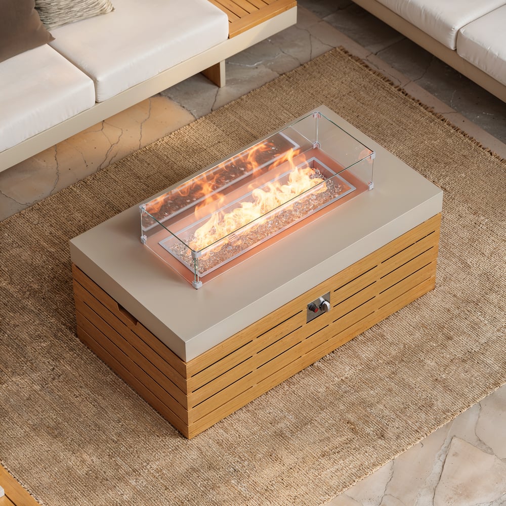 Tevara Outdoor 47" Propane Smokeless Aluminum Rectangular Fire Pit Table in Sand window image