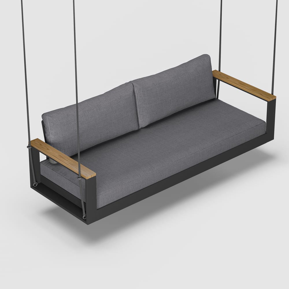 Tevara Outdoor Hanging Swing Sofa 2-Seater in Dark Gray with Cushion & Black Cover window image