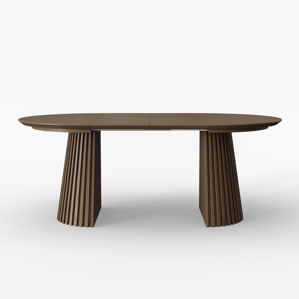 Modern 47"-79" Extendable Smoky Brown Wood Dining Table with Fluted Base, Seats 4-6 window image