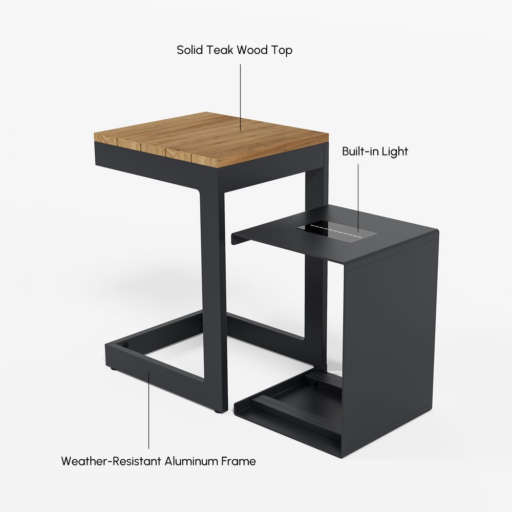Tevara Outdoor Teak & Aluminum Solar Side Table (17") window image