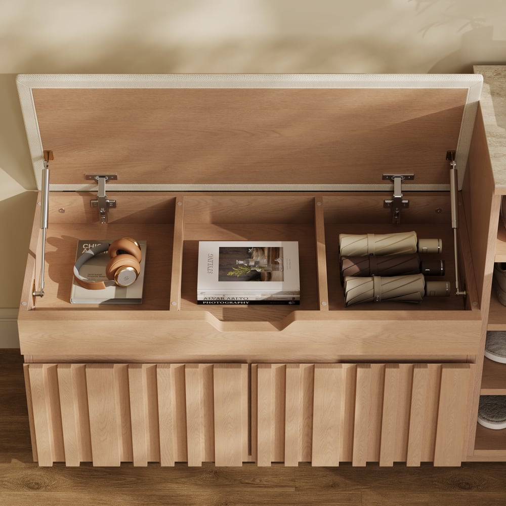 Aura 47” Wooden Shoe Storage Bench with Right-Side Cabinet for Entryway window image