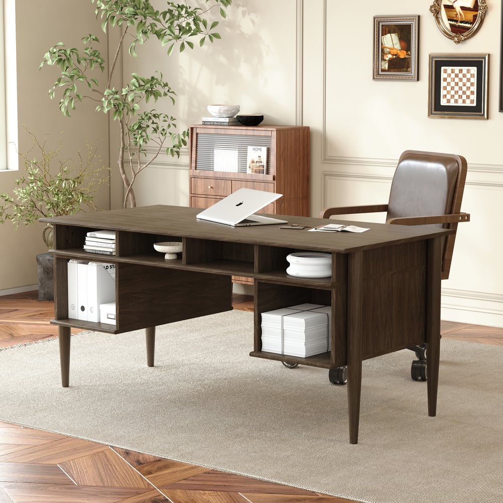 64" Houten bureau met 6 laden Vensterafbeelding