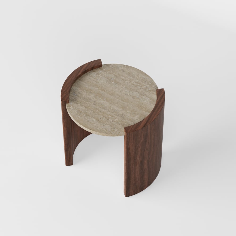 Table d'appoint ronde en noyer de 20 pouces avec plateau en travertin image de fenêtre