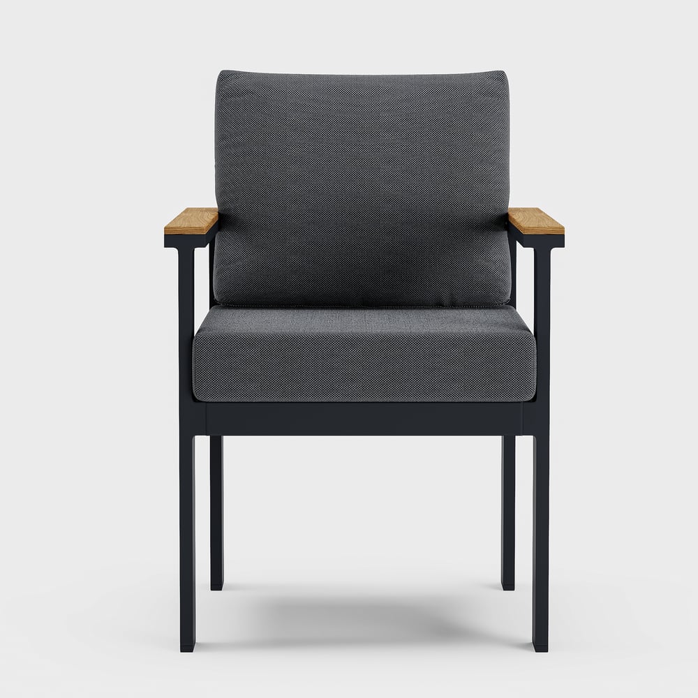 Chaises de salle à manger de jardin Tevara en teck et aluminium avec coussin - gris foncé, 2 pièces image de fenêtre