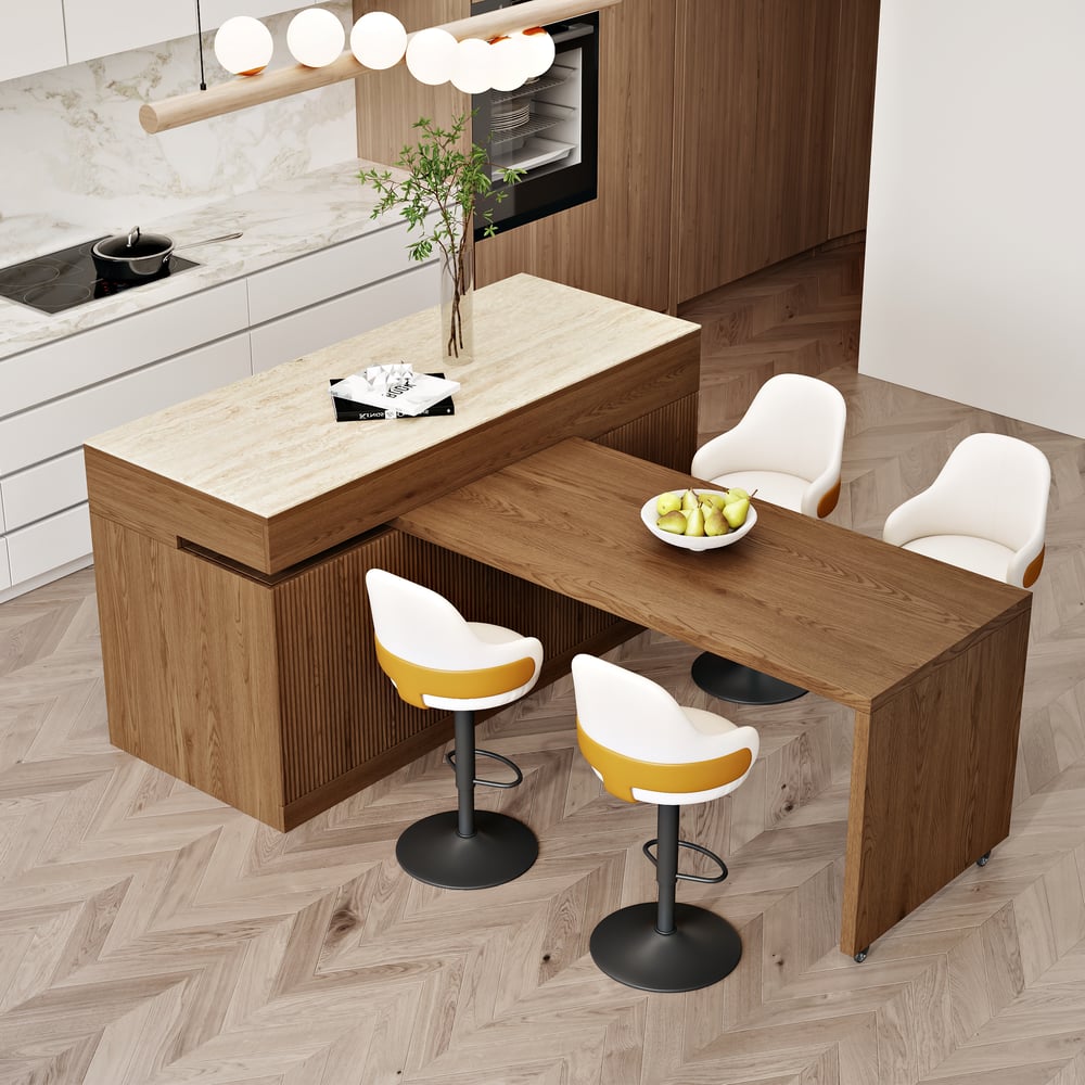 81''-106" Extendable Matte Sintered Stone Kitchen Island with Storage, Walnut window image