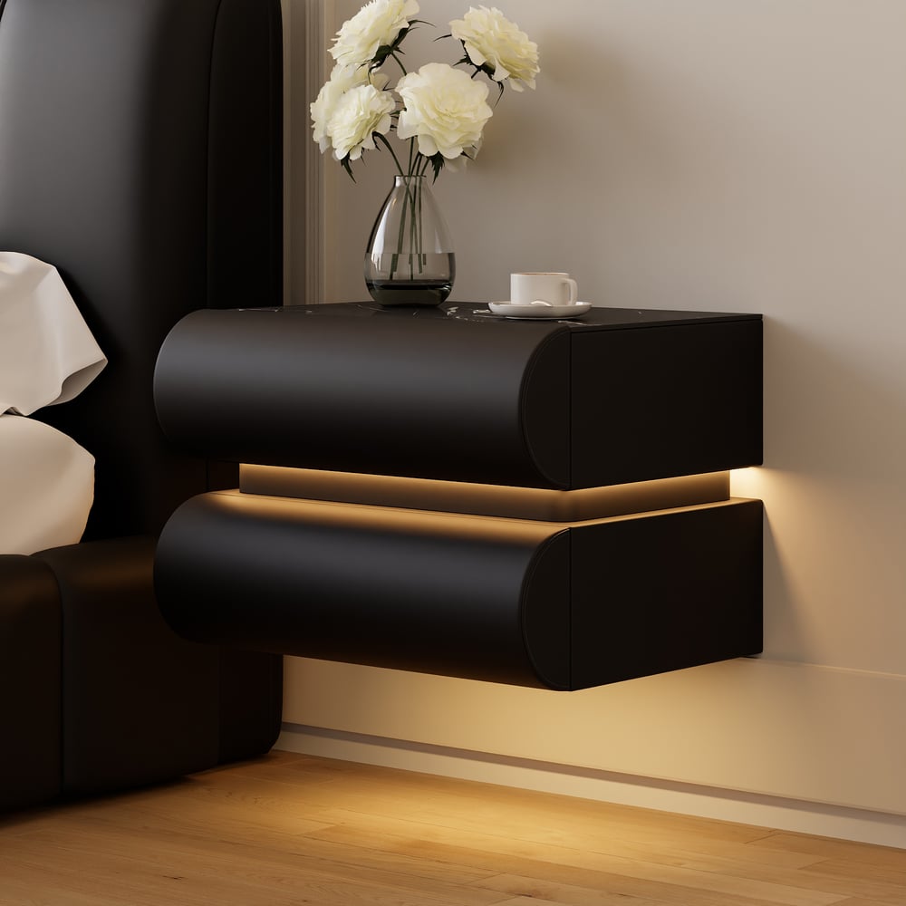 Humply Floating Leather 2-Drawer Smart LED Nightstand with Sintered Stone Top window image
