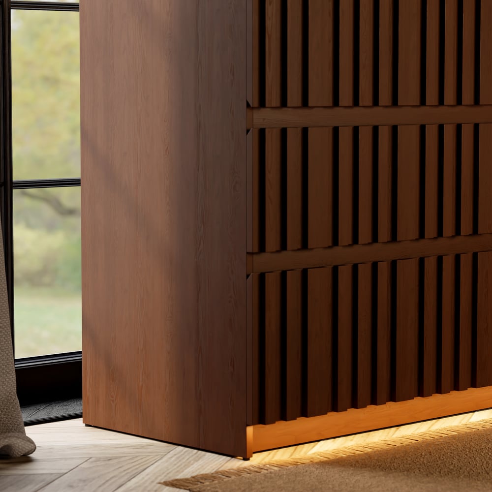 59" Walnut and Sintered Stone 6-Drawer Lighted Dresser window image