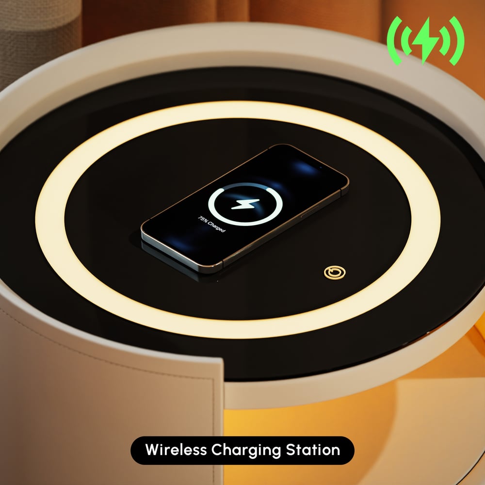 Table de chevet LED intelligente en cuir de selle moderne image de fenêtre