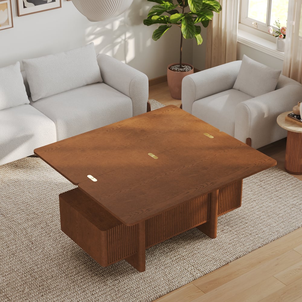 47" Fluted Lift-Top Walnut Coffee Table with 2 Drawers window image