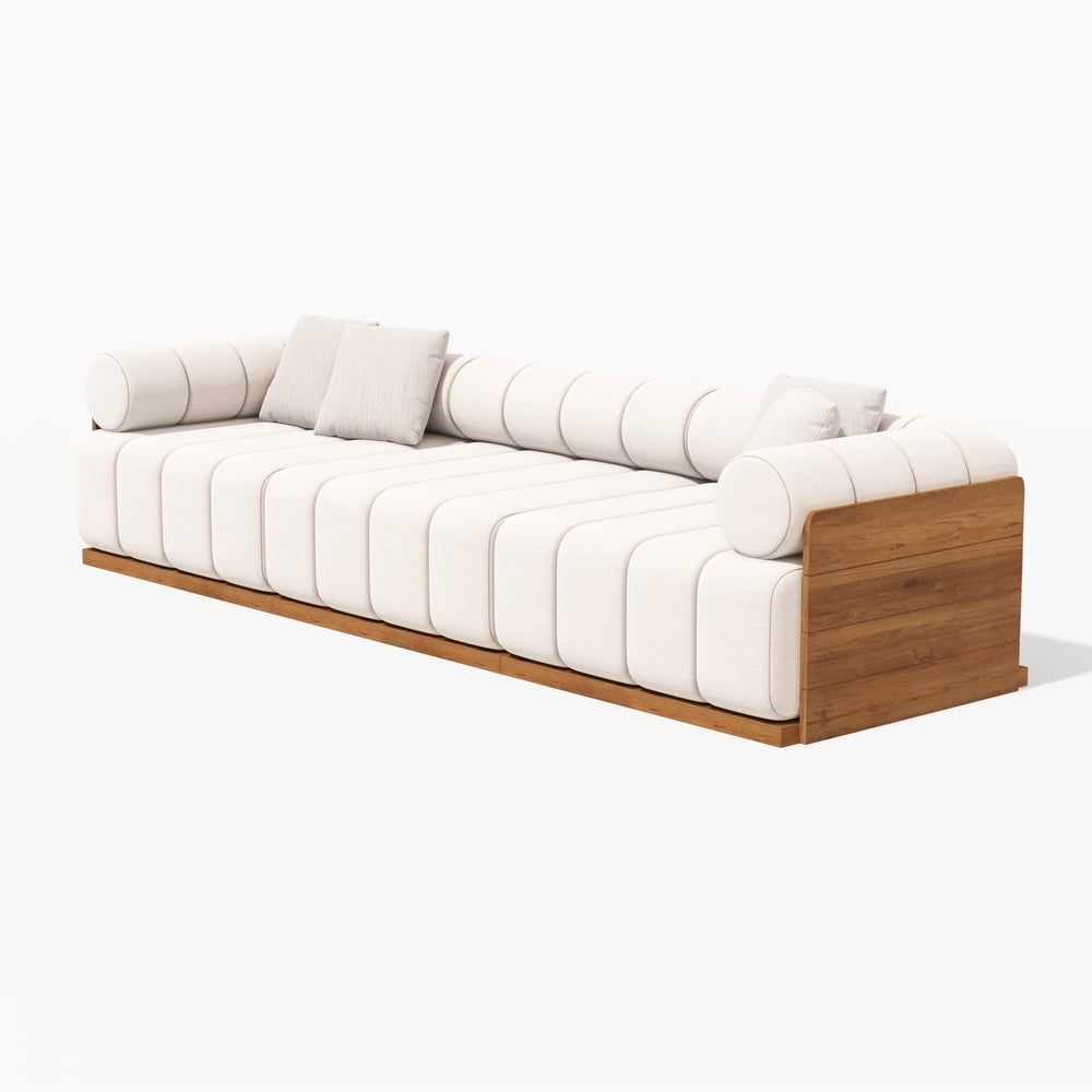 Resaro Teak Wood Deep-Seat 3-Seater Outdoor Sofa Warm White window image