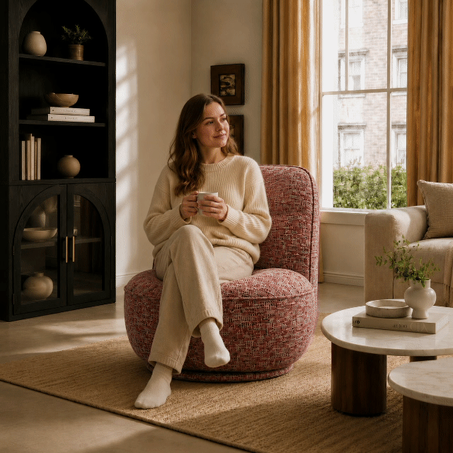 Performance Linen Swivel Slipper Accent Chair window image