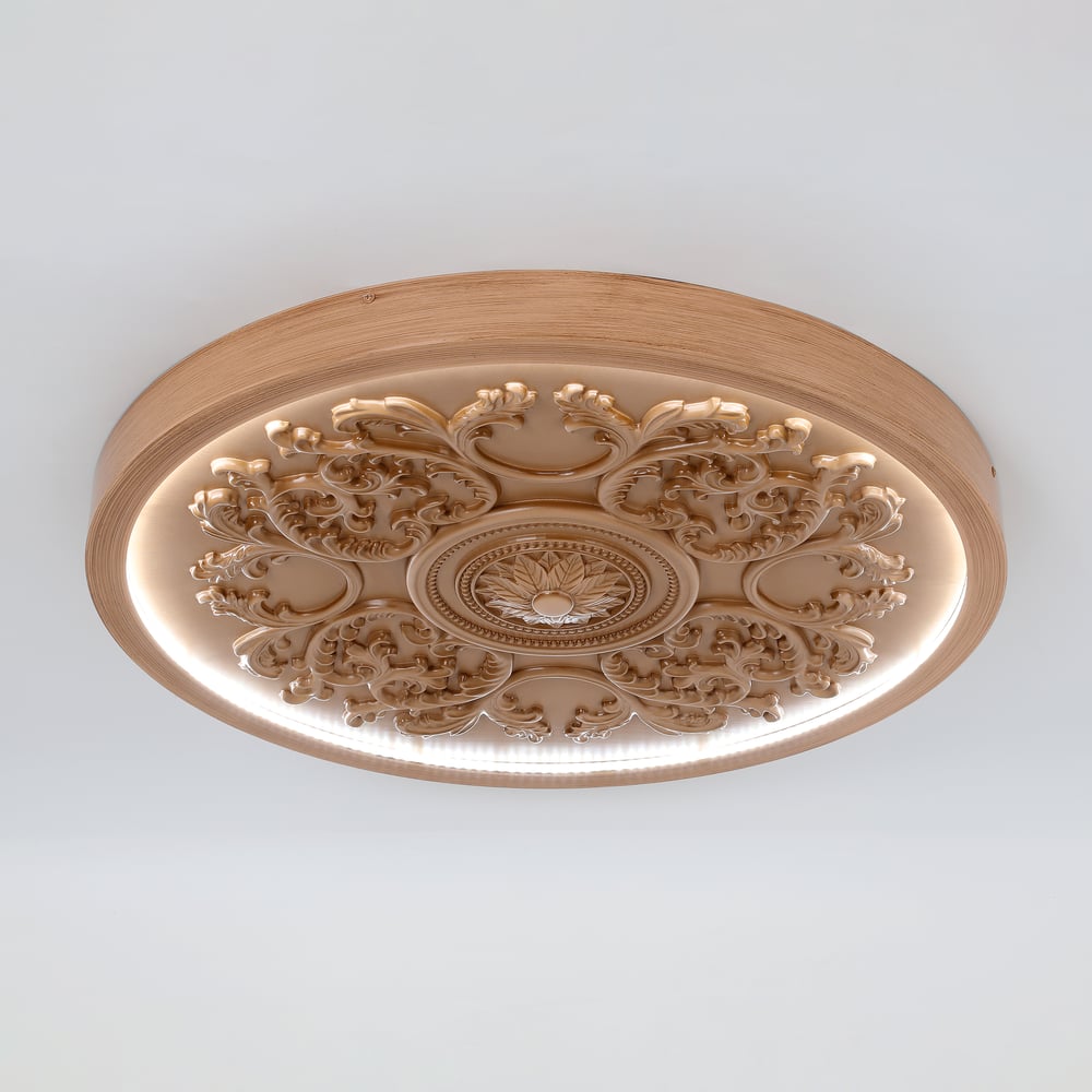 French Elegant Natural Resin 3D Carved LED Dimmable Flush Mount Ceiling Light window image