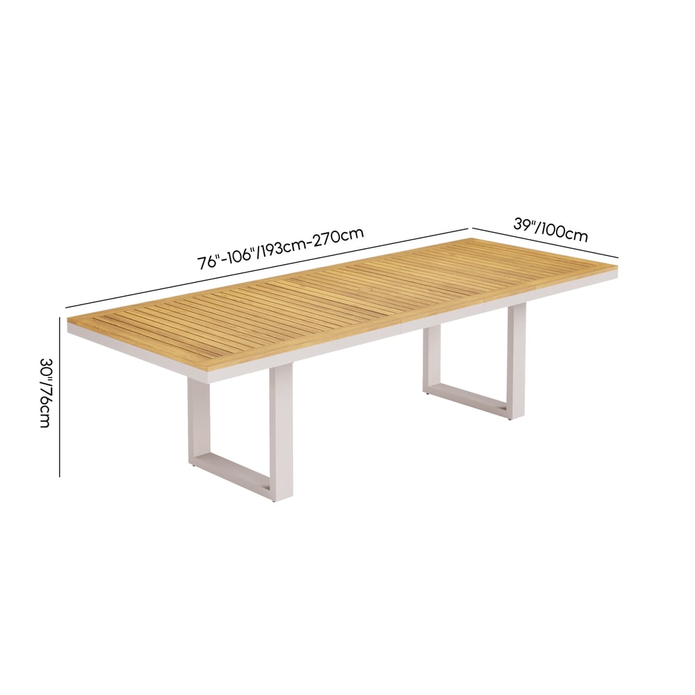 Table de salle à manger extensible d'extérieur Tevara en teck et aluminium Poids, dimensions, image