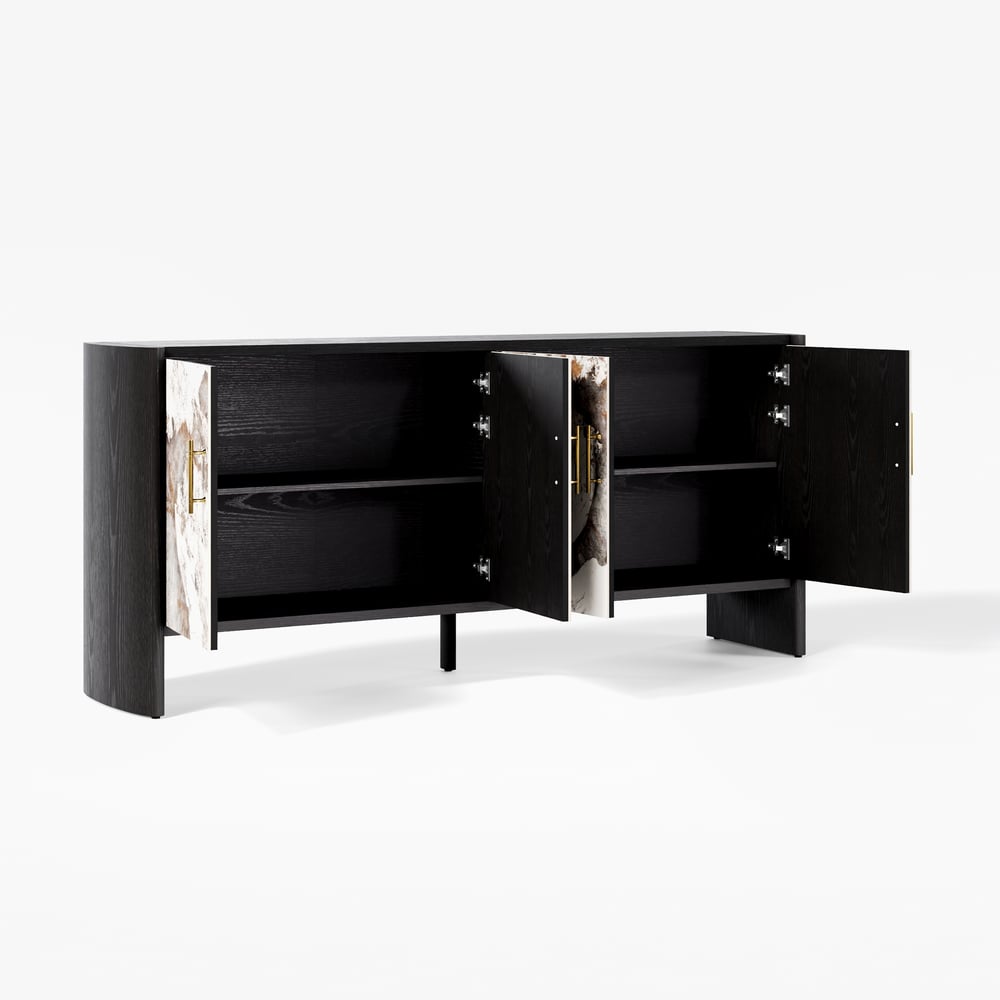 Modern 72" Sintered Stone Sideboard with Oak Wood Frame & Adjustable Shelves window image