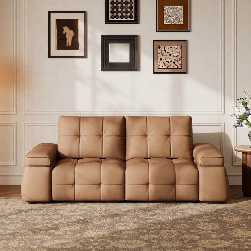 95" 2-Seater Genuine Leather Power Convertible Sleeper Sofa with adjustable armrests window image