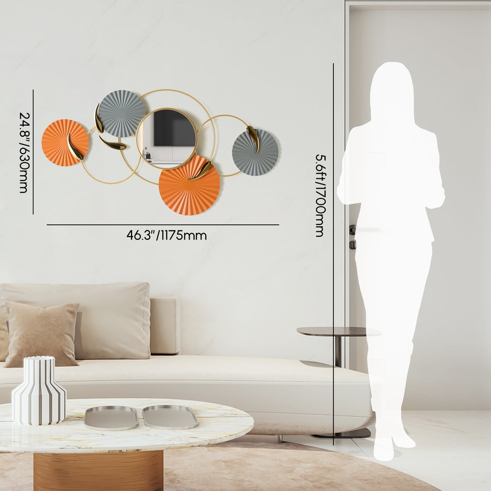 46" Modern Wall Mirror – Geometric Iron Art Decorative Mirror weights dimensions image