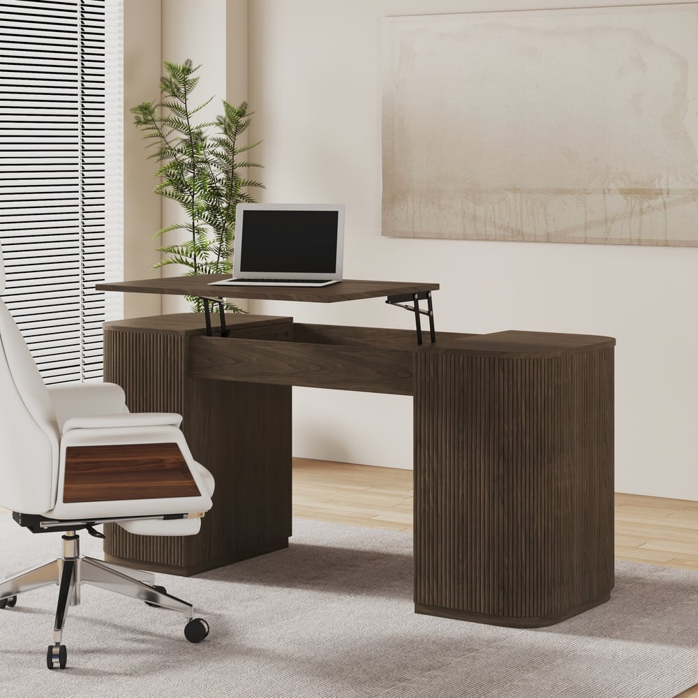 Velign 60" Walnut Standing Computer Desk with 2-Door Storage Cabinet window image