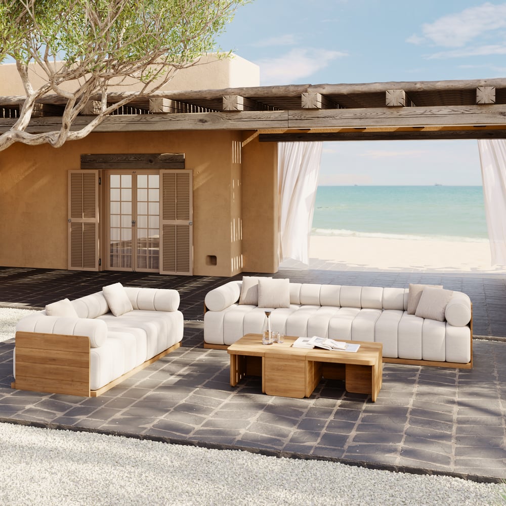 Resaro 8-Piece Outdoor Modular Natural Teak Sectional Fluted Sofa Set window image