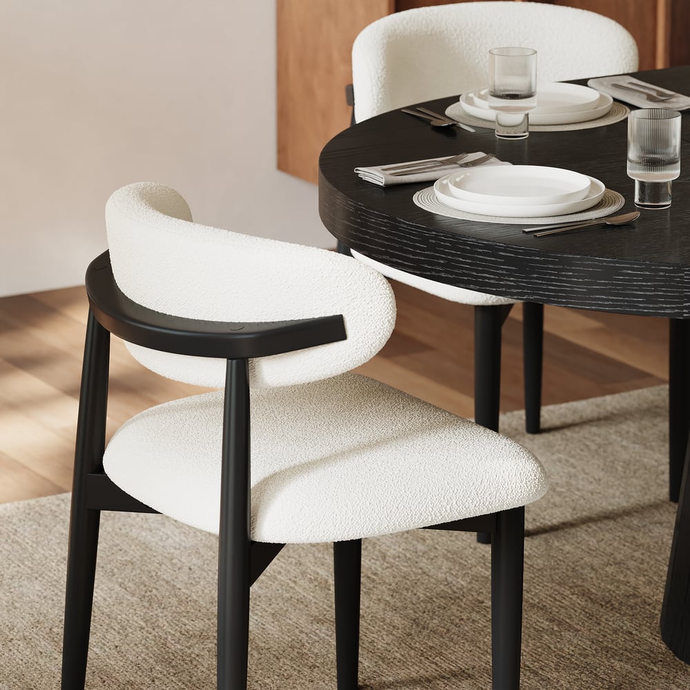 Modern Boucle Dining Chair with Black Rubber Wood Legs, 1 Piece window image