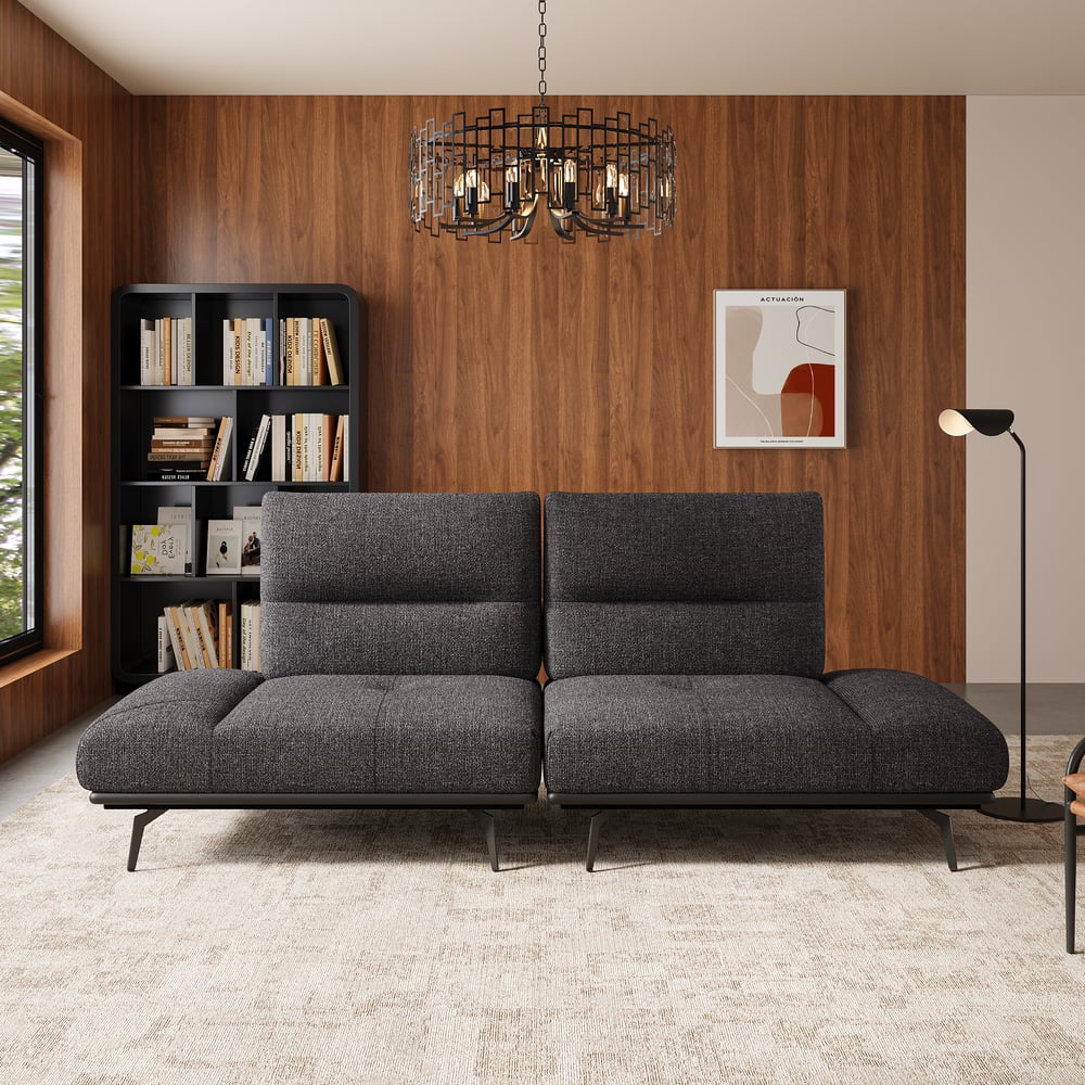 2-Piece Yarn-Dyed Fabric and Faux Leather Reclining Sectional Sofa window image