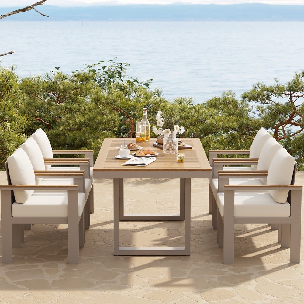 Tevara 6-Person Rectangle Teak & Aluminum Outdoor Patio Dining Table in Sand window image