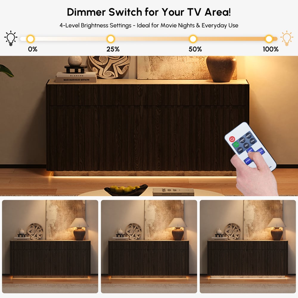 Aura 65" Ash Wood Slatted TV Stand with Sintered Stone Top window image
