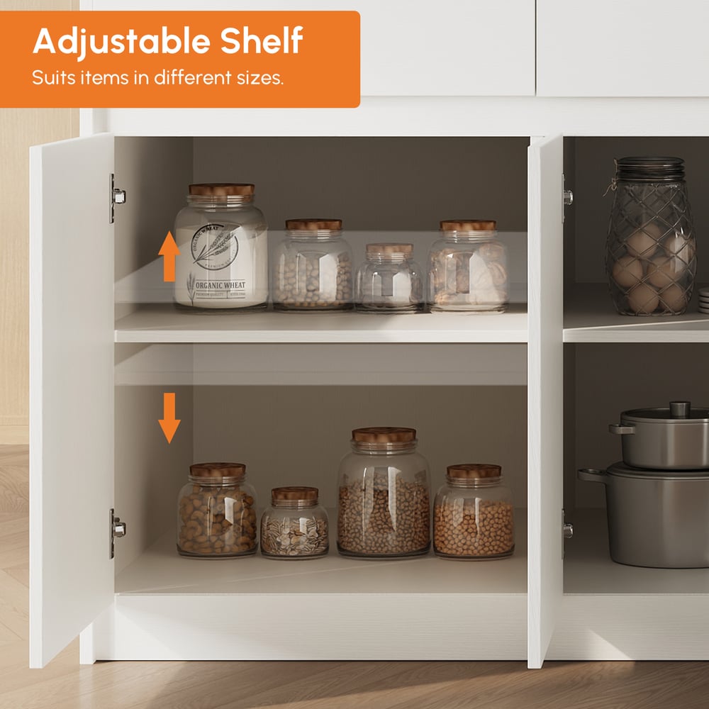 Modern 81"-106" Sintered Stone Kitchen Island with Drawers & Doors, White window image