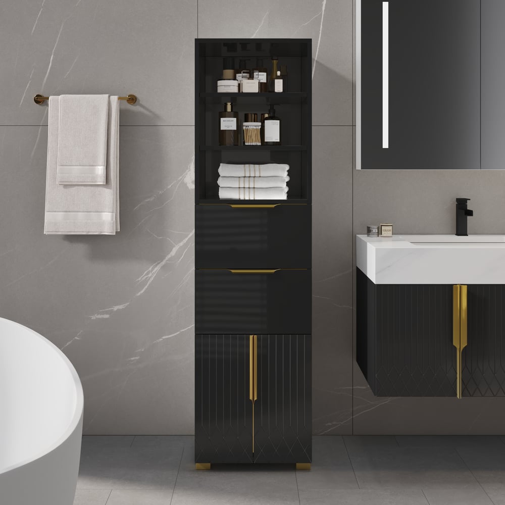 Aro 149cm Bathroom Storage Cabinet Freestanding Linen Tower with Shelves Drawers & Doors window image
