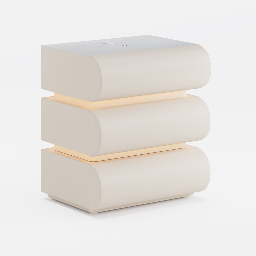 Table de chevet intelligente à LED en cuir Humply à 3 tiroirs image de fenêtre