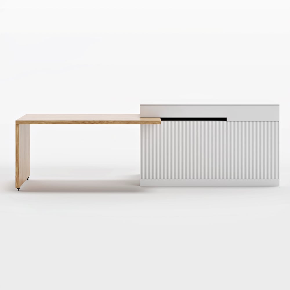 Îlot de cuisine extensible en bois de 81'' à 112'' avec rangement, Naturel et Blanc image de fenêtre