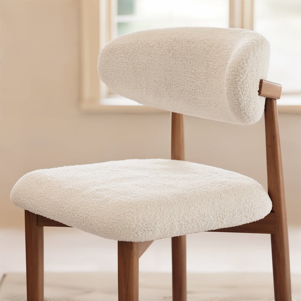 Modern Walnut Boucle Bar Stool with Wooden Legs, 1 Piece window image