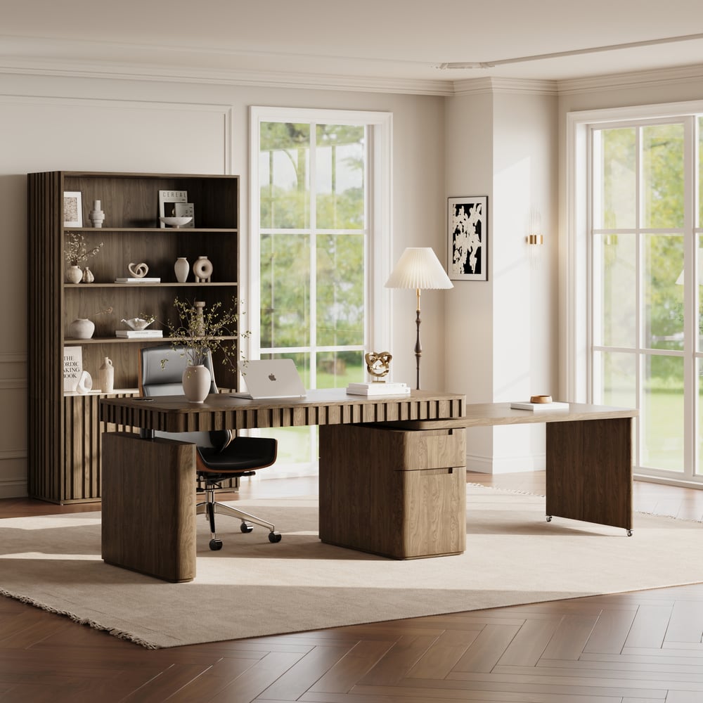 Aura 63" Smoked Brown 360-Degree Rotating Desk Electric Adjustable Standing Desk window image