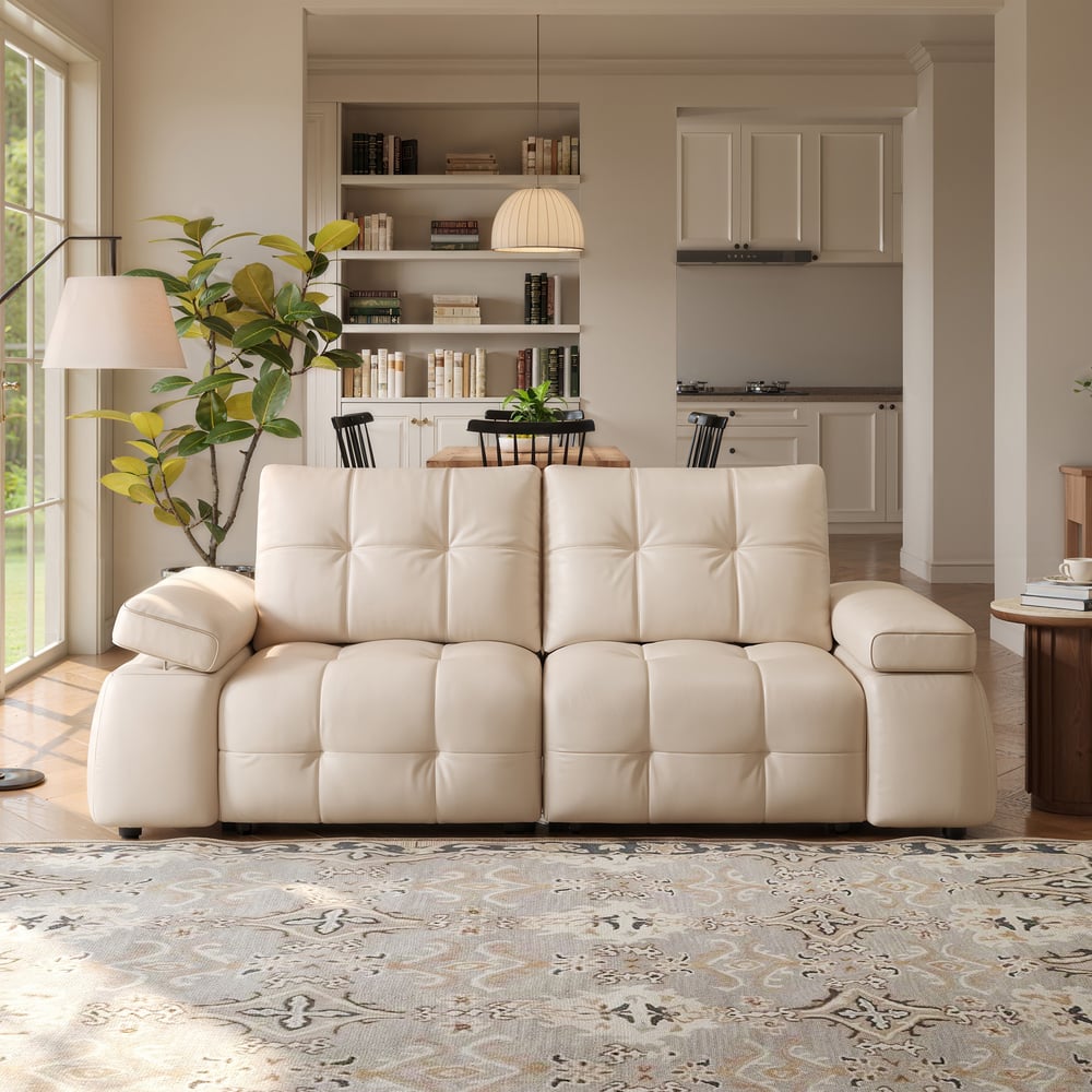 96" 2-Seater Genuine Leather Power Convertible Sleeper Sofa with Adjustable Armrests window image