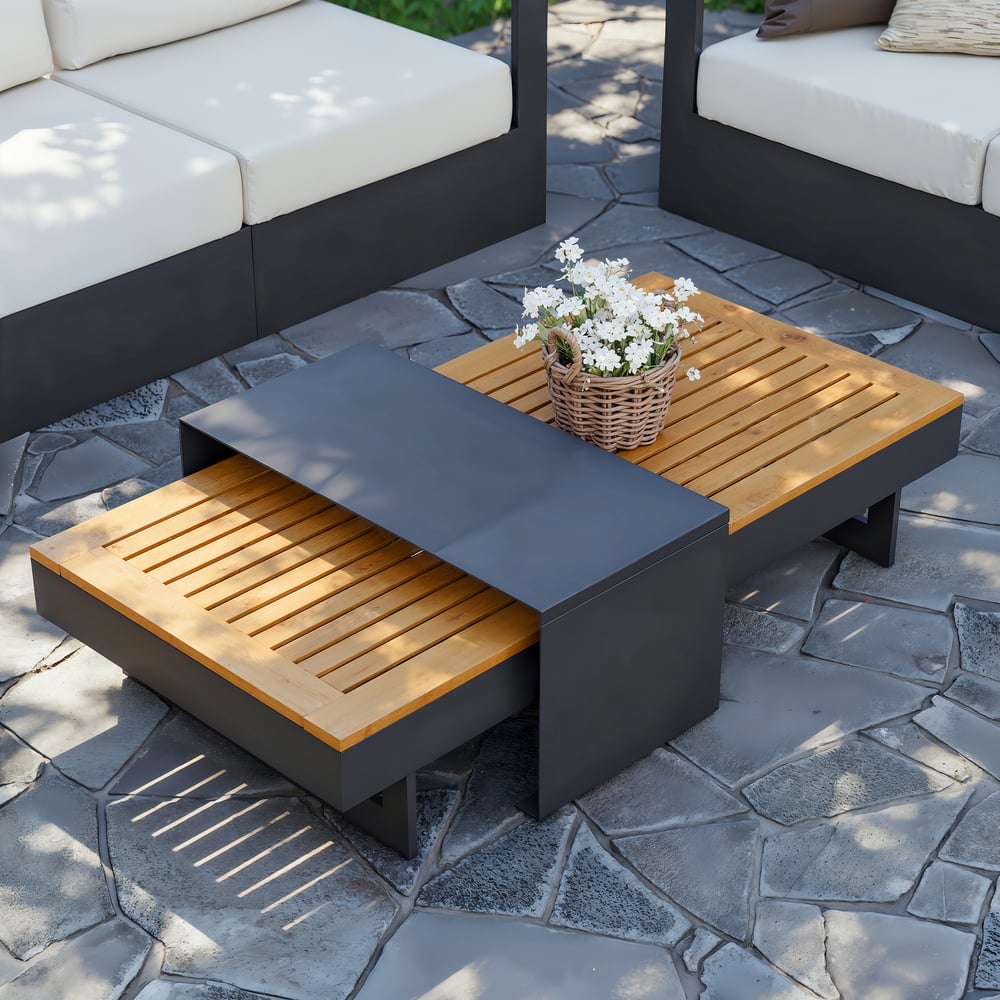 Tevara 6-Person Outdoor Sofa Set with Wood & Aluminum Frame, Dark Gray & Warm White window image