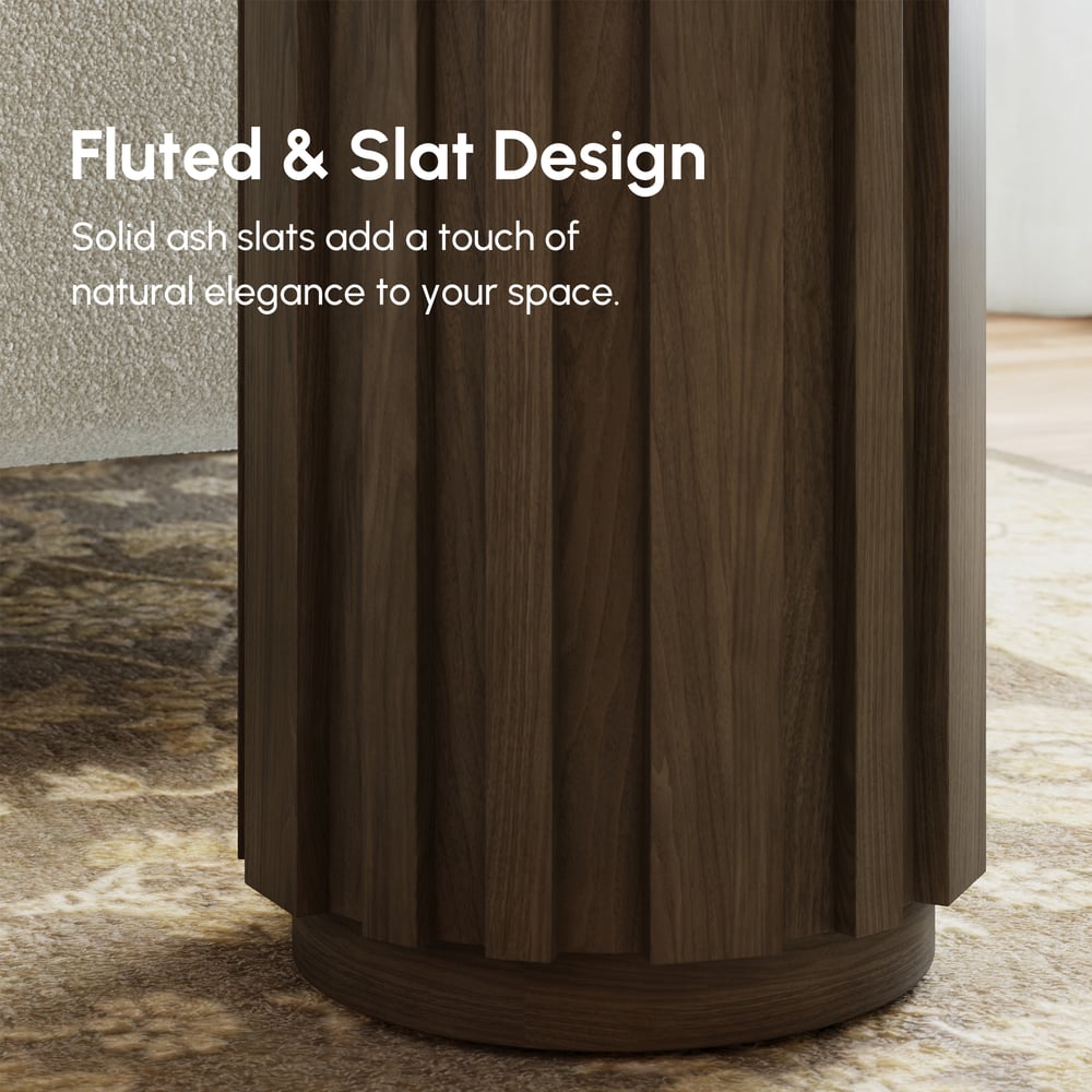Aura Ash Wood Fluted Round Side Table with Sintered Stone Top window image