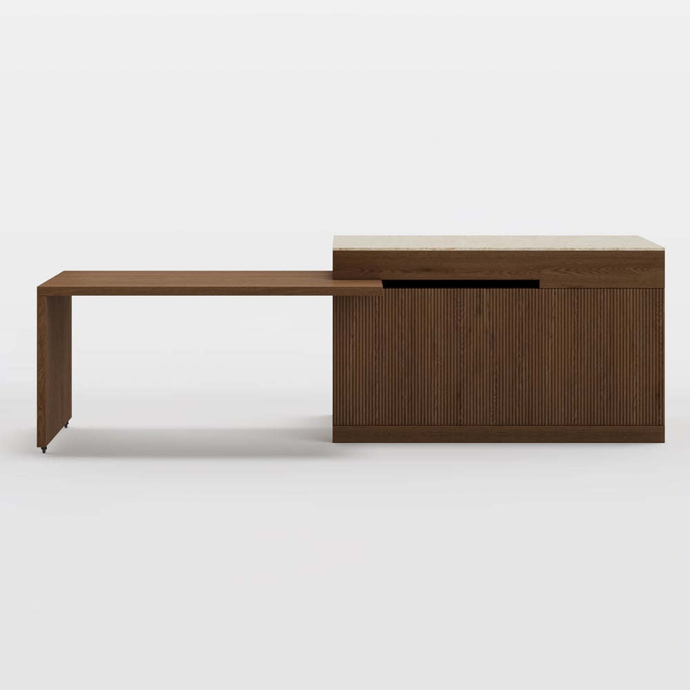 81''-106" Extendable Matte Sintered Stone Kitchen Island with Storage, Walnut window image