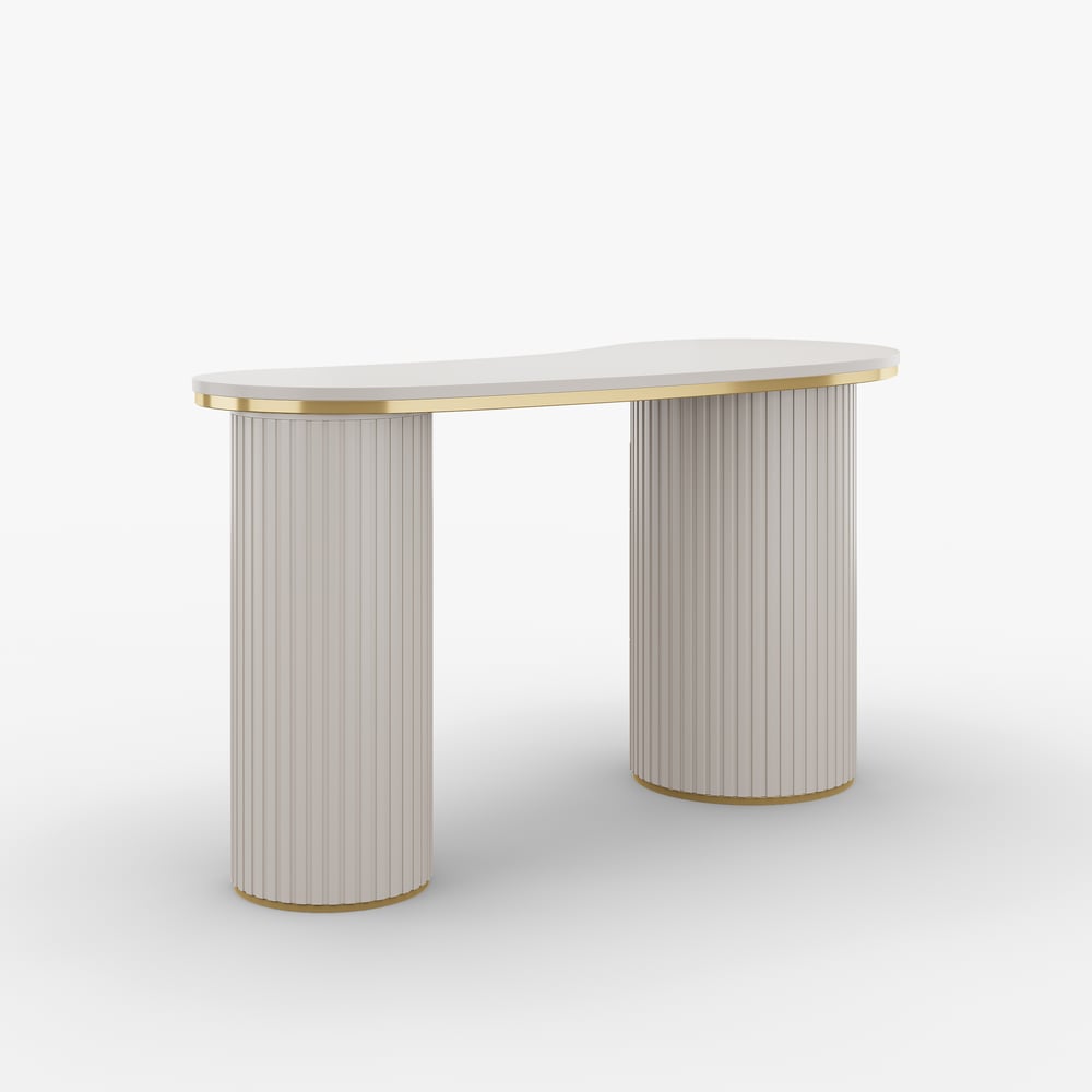 Warm White Curved Wooden Office Desk & Adjustable Swivel Executive Chair in Beige & Gold window image