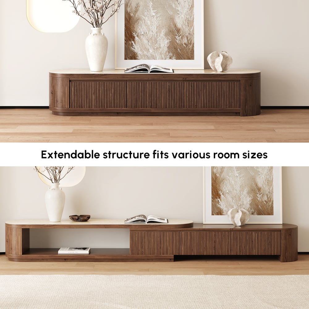 Rack de TV Extensível Velar 71"-114" com Tampo de Pedra Sinterizada e 3 Gavetas Imagem da janela