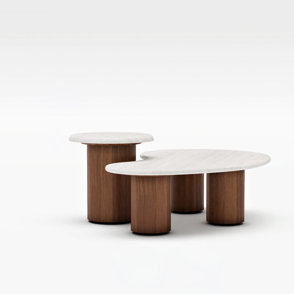 Ensemble de tables basses rondes de 18"-47" en placage de béton et noyer image de fenêtre