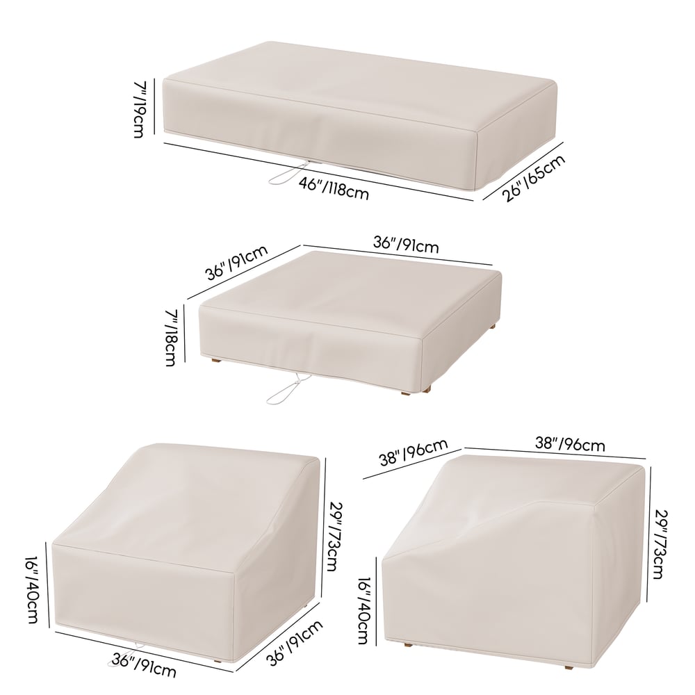 Grida Outdoor 600D Tough Canvas Waterproof Patio Furniture Set Covers in Ivory weights dimensions image