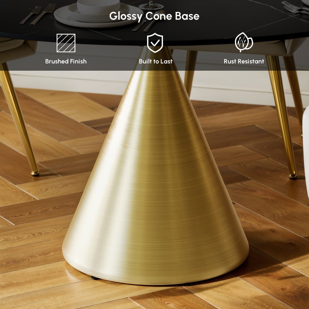152cm Round Matte Sintered Stone Dining Table with Gold Metal Pedestal Base, Seats 6 window image