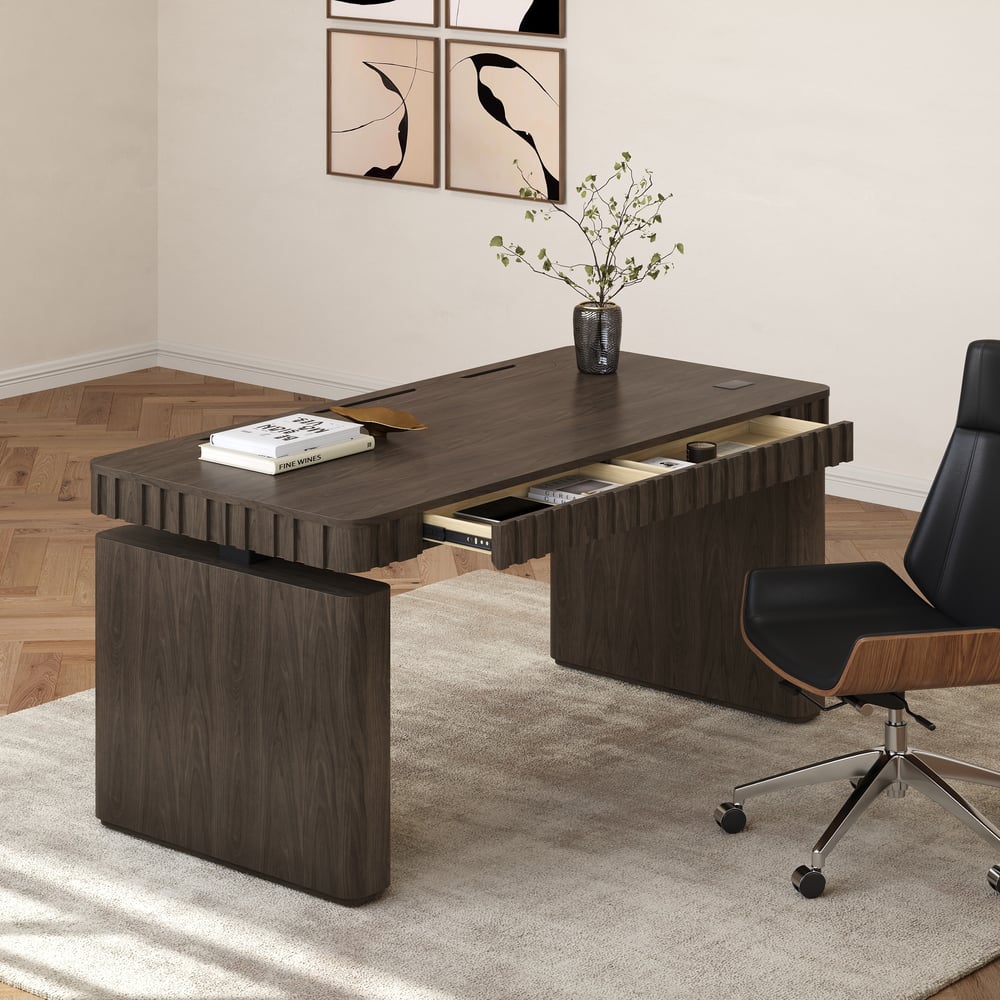 Aura 160 cm Smoked Brown Fluted Electric Adjustable Standing Desk window image