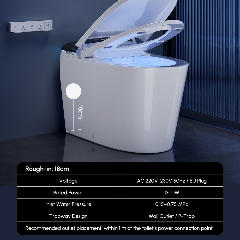 Smart Bidet Toilet with Built-in Tank, Foam Shield, Comfort Seat Height, Auto-Open Lid weights dimensions image