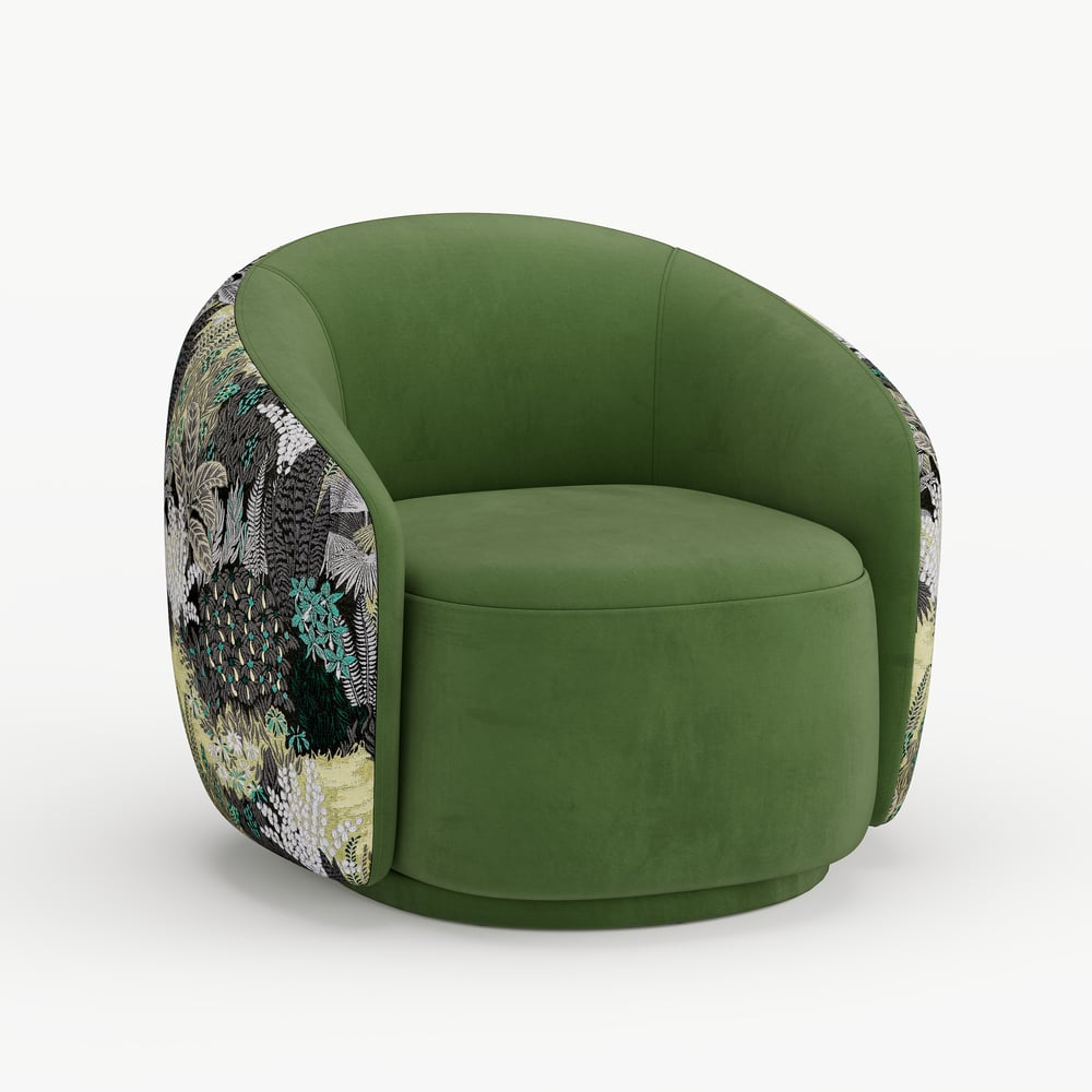 Performance Velvet 360° Swivel Barrel Accent Chair window image