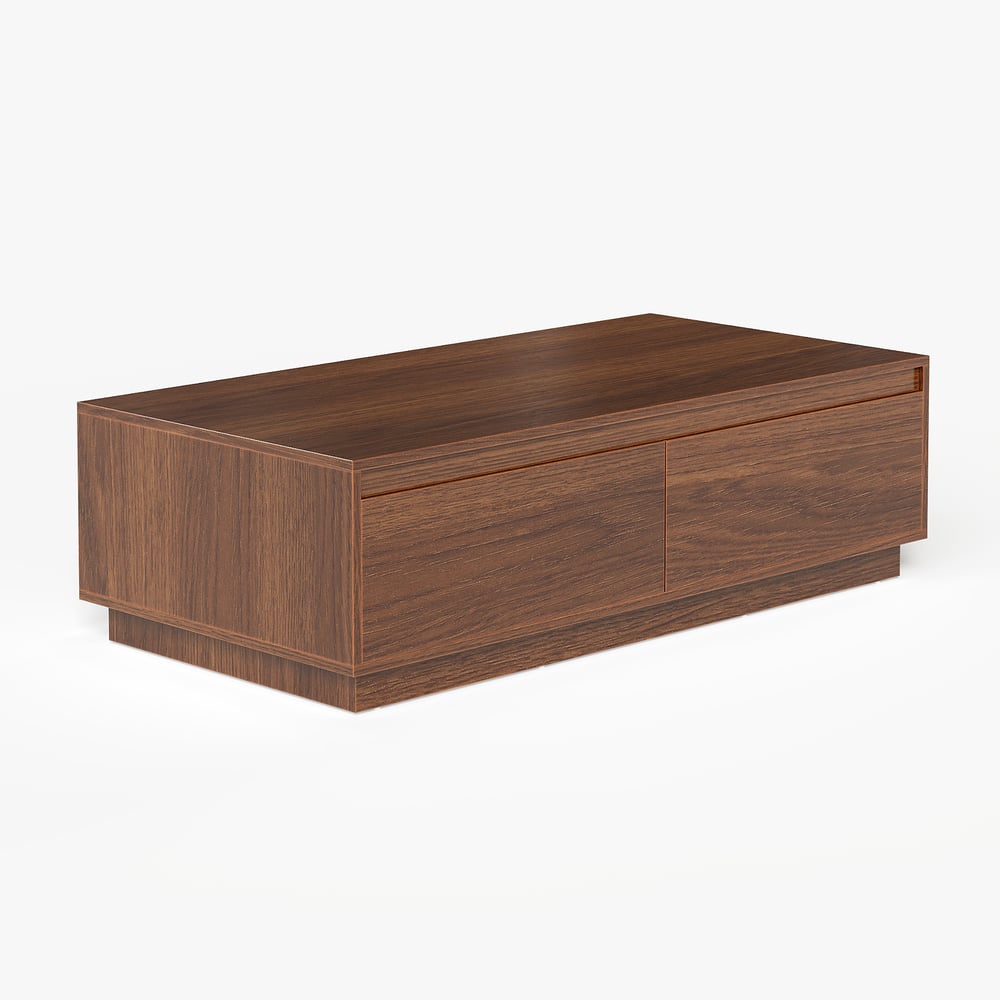 Ensemble meuble TV Fero en bois blanc et noyer, meuble TV extensible et table basse rectangulaire image de fenêtre