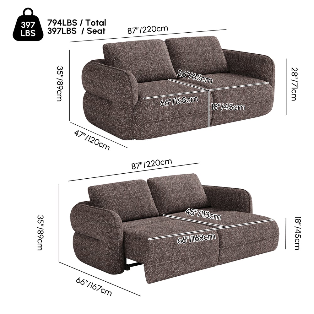 Modern 87" 2-Seater Chenille Power Convertible Sleeper Sofa with Remote Control window image
