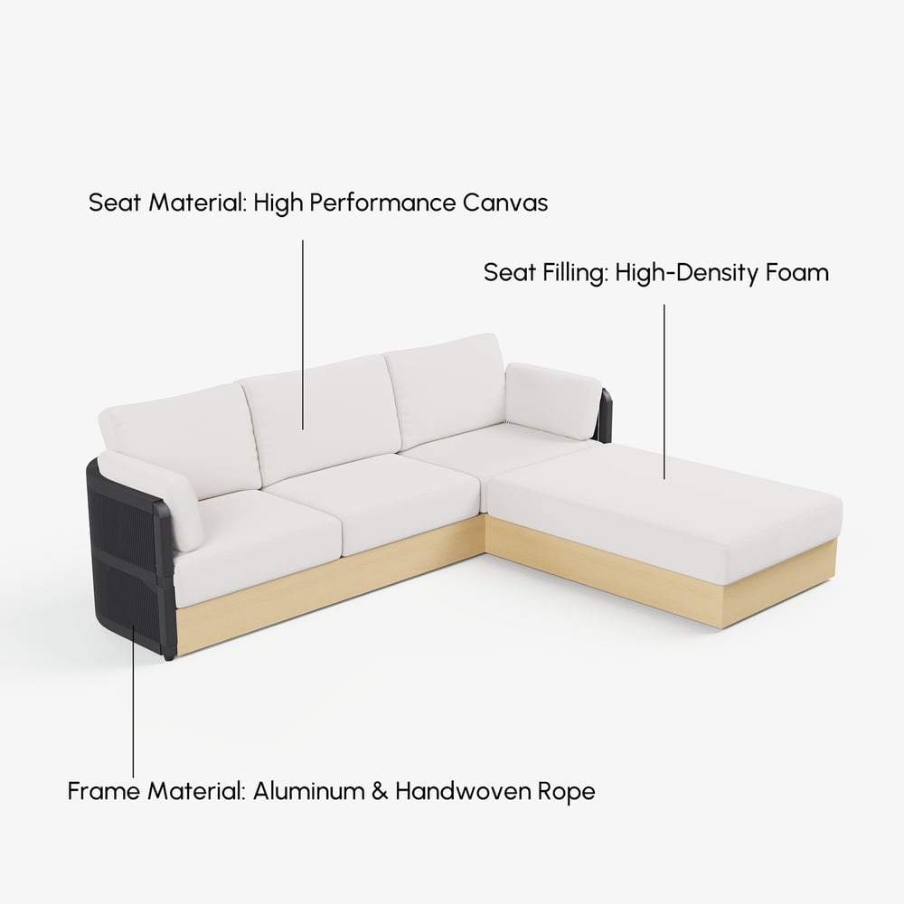 Costra Woven Outdoor Sectional Sofa Set with Adjustable Reclining Chaise and Coffee Table Black window image