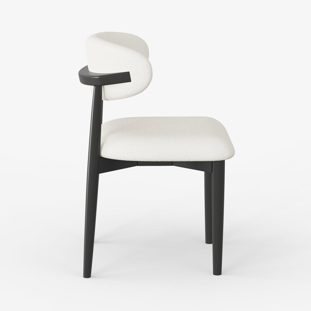 Modern Boucle Dining Chair with Black Rubber Wood Legs, 1 Piece window image