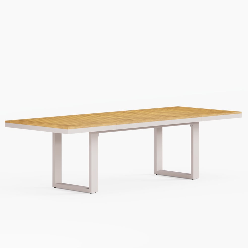 Table de salle à manger extensible d'extérieur Tevara en teck et aluminium image de fenêtre