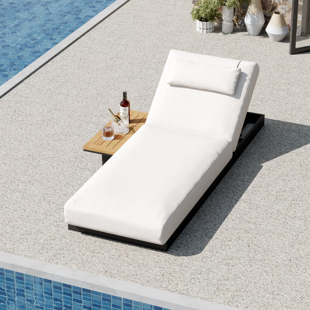 Tevara Single Outdoor Teak & Aluminium Adjustable Chaise Lounge with Black Cover window image